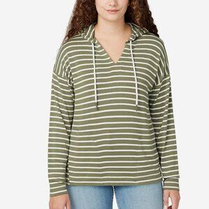 NEW Buffalo David Bitton Womens L Striped Long Sleeve Hooded Pullover Top